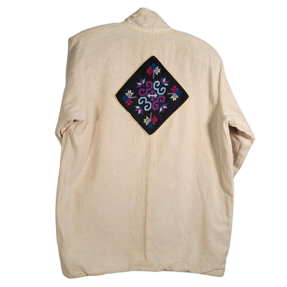 Vintage Reversible Boho Kimono Jacket Fringe Patchwork Cotton L - Picture 6 of 8